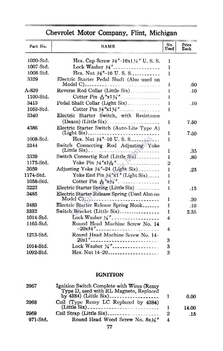 1912 Chevrolet Parts Price List-77