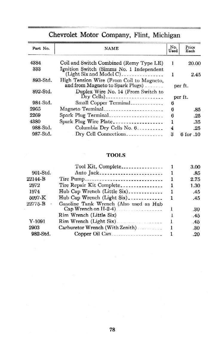 1912 Chevrolet Parts Price List-78