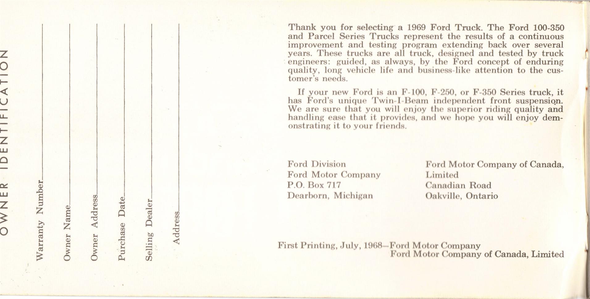 1969 Ford Truck Owners Manual Pg00 Inside Cover