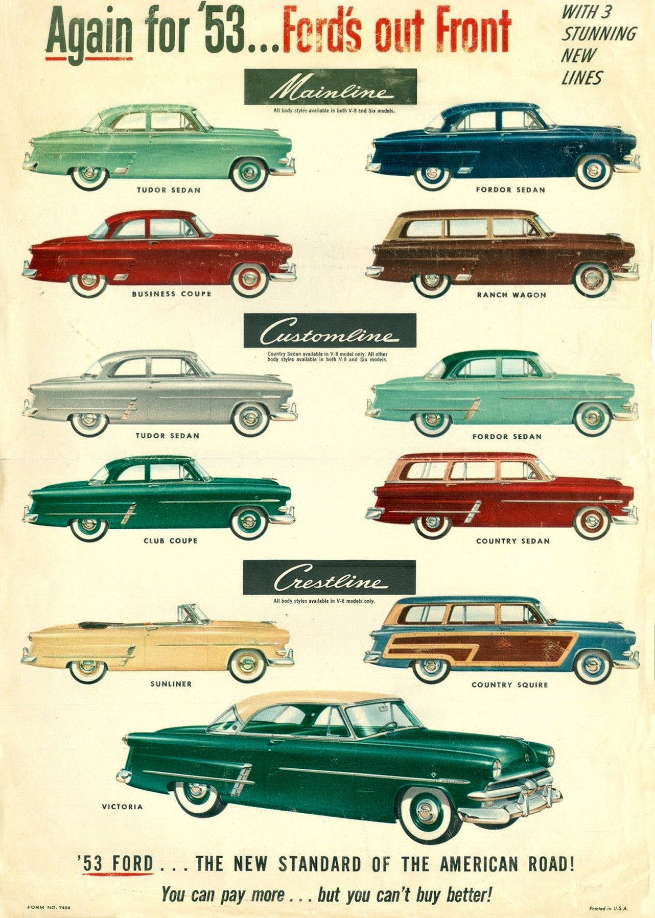 1953 Ford Full Range Original Brochure Prospekt 