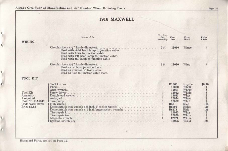 1916 Maxwell Parts Price List-121