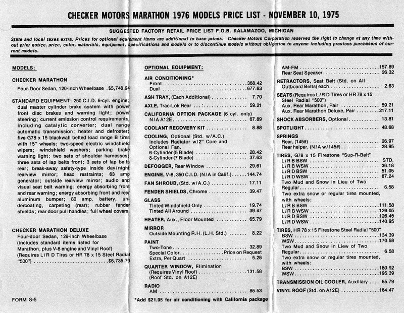 1976 Checker Marathon Price List-01