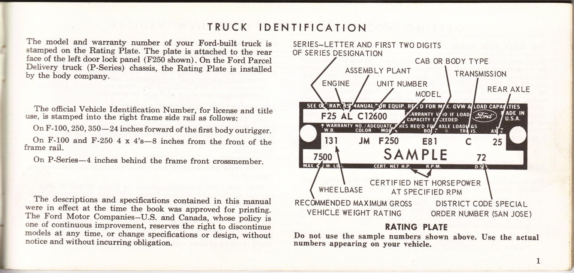 1969 Ford Truck Owners Manual Pg01