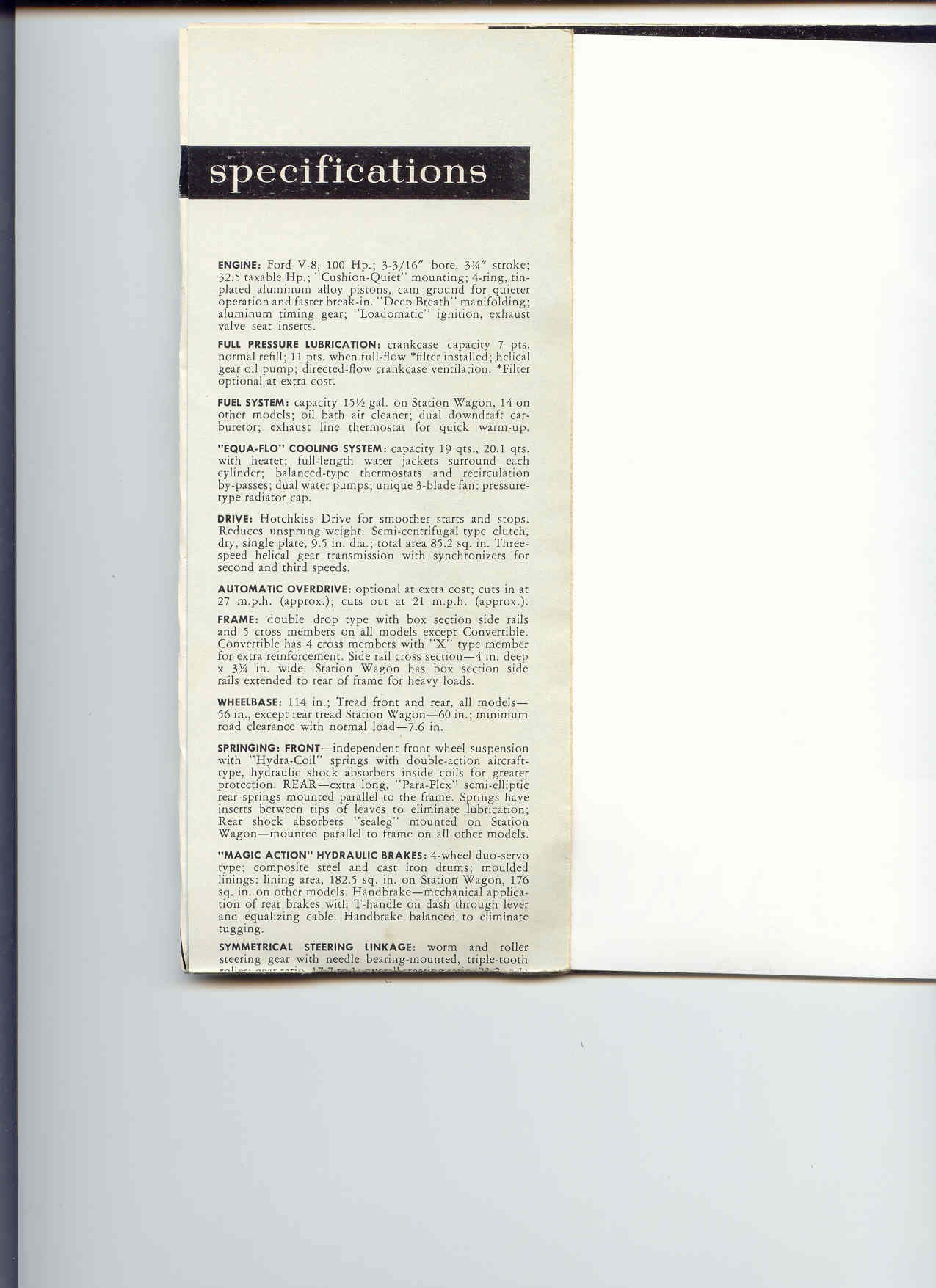 1951 Ford Specifications Top