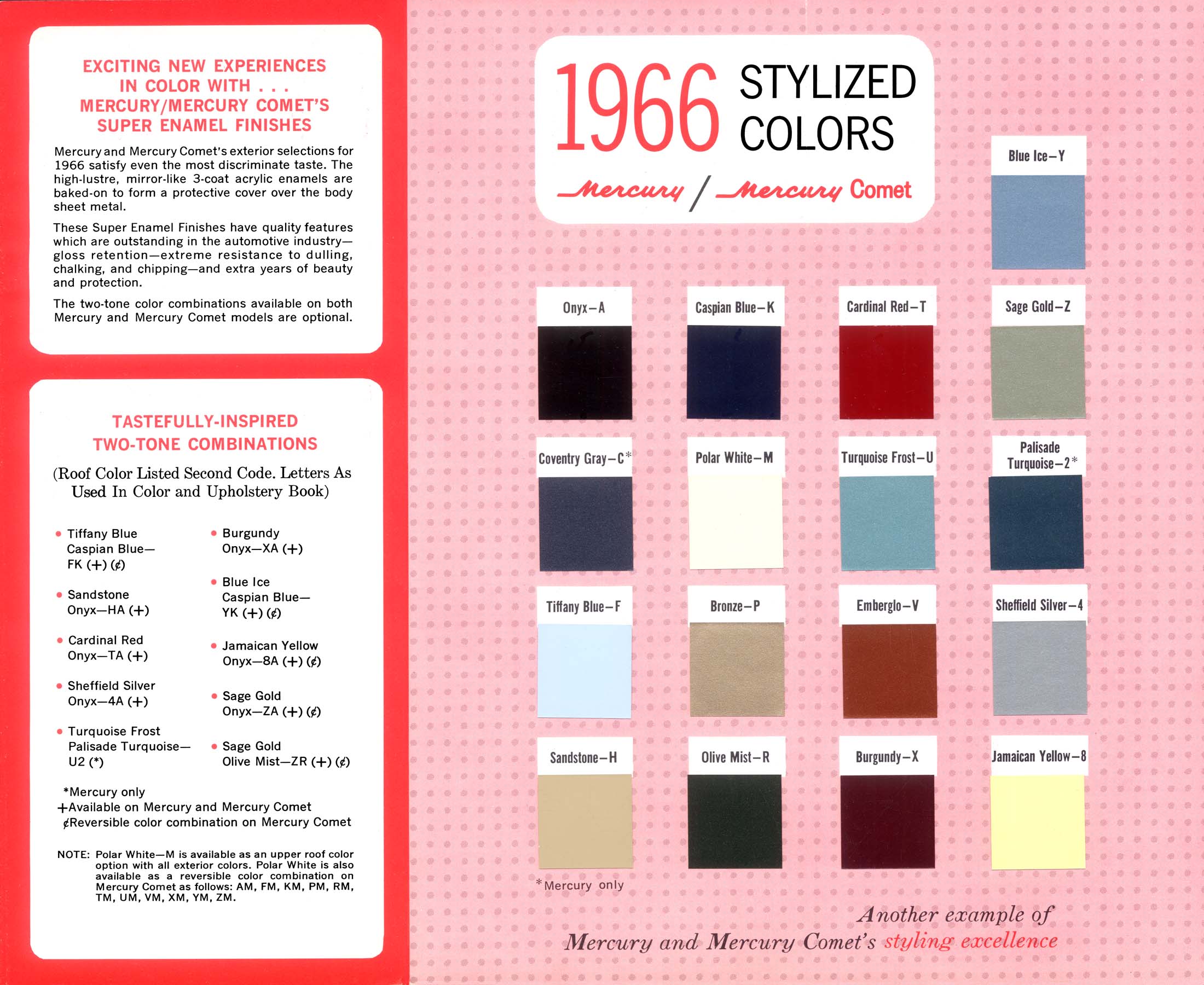 1966 Mercury Exterior Colors Chart